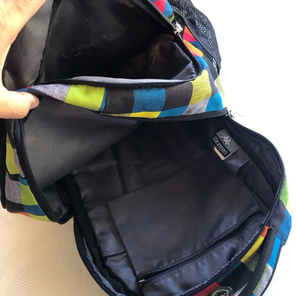 Kappa Large Logo Checkerboard Backpack Multicolored Adjustable Straps Mesh Back